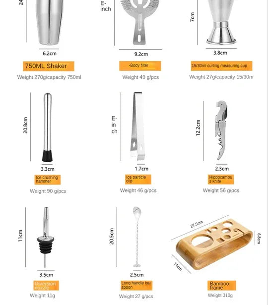 10-Piece Stainless Steel Cocktail Bar Kit