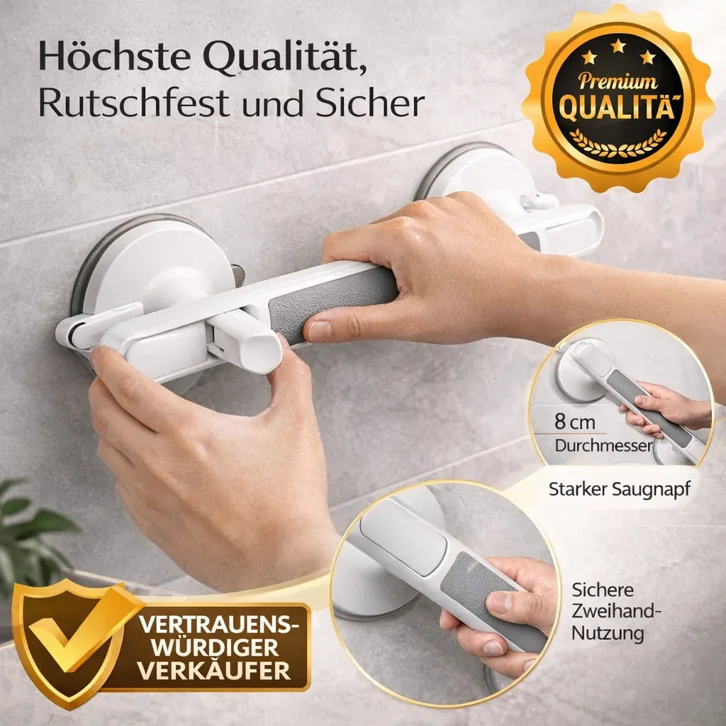 SeniGrip Suction Cup Grab Bar – Drill-Free Bathroom Handle for Shower, Bathtub and Toilet