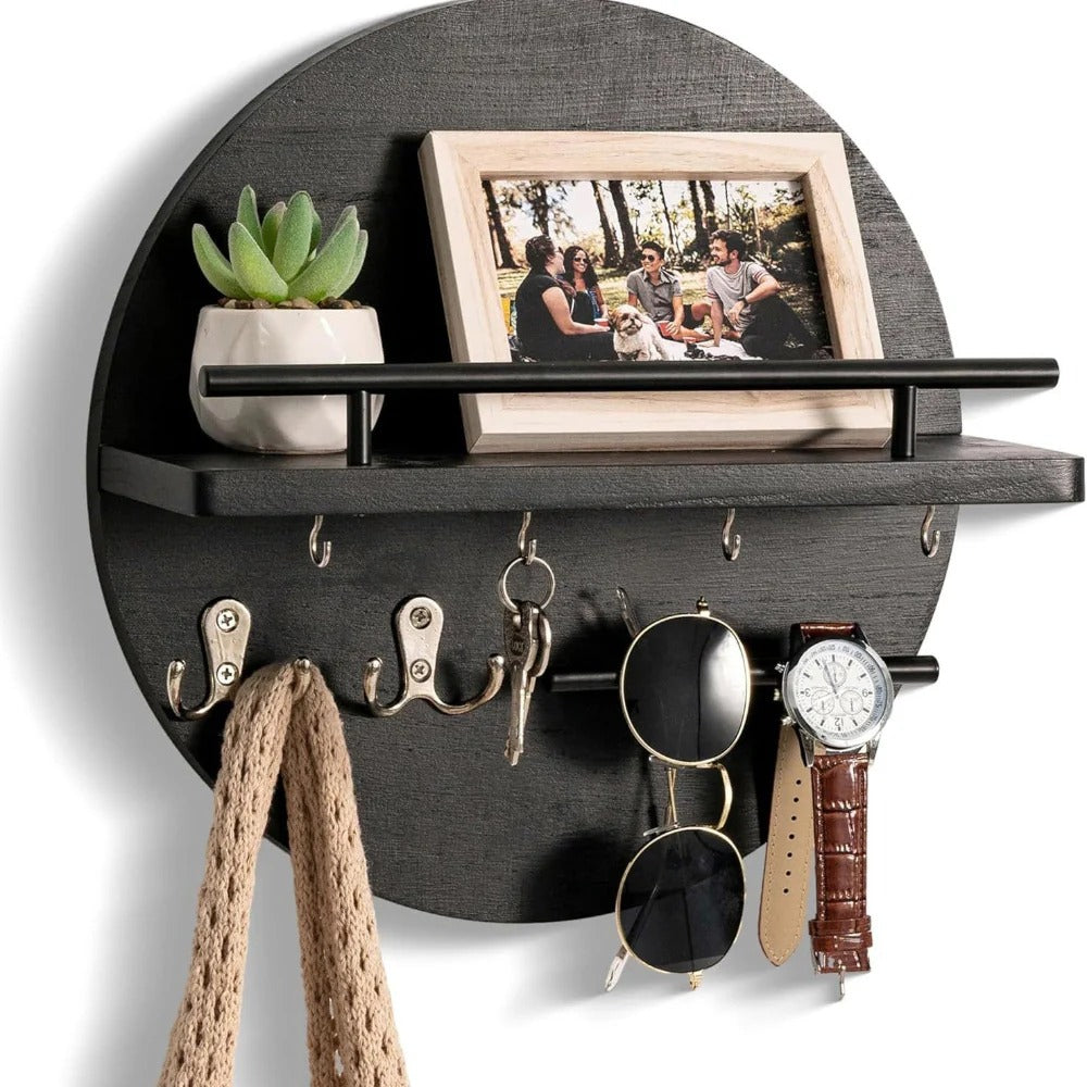 Round Wooden Key Holder with Shelf