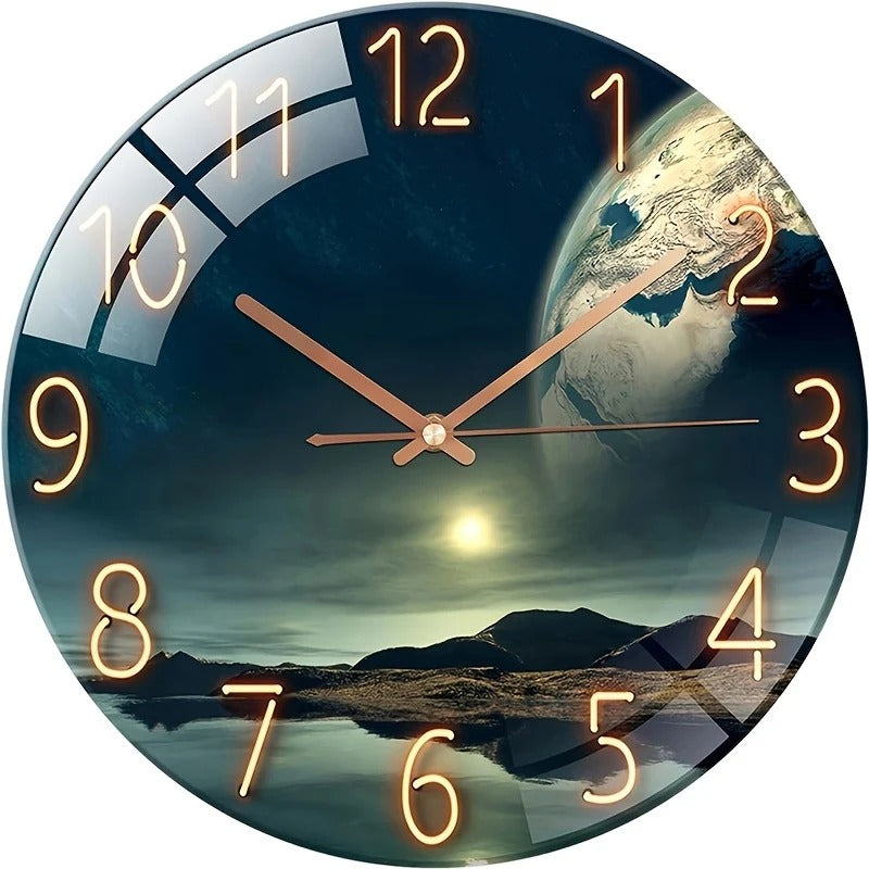 Glass Wall Clock with Earth Landscape Design