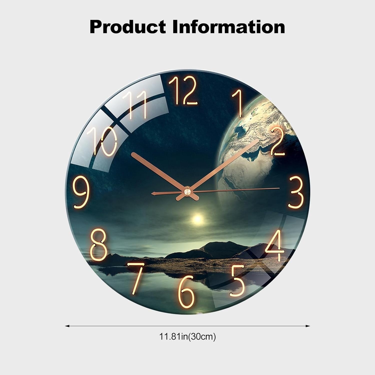 Glass Wall Clock with Earth Landscape Design
