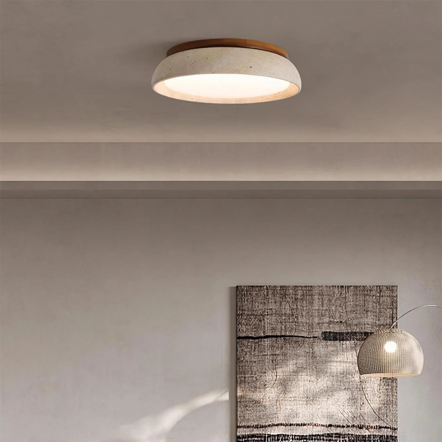 Travertine Stone Flush Mount Ceiling Light for Living Room