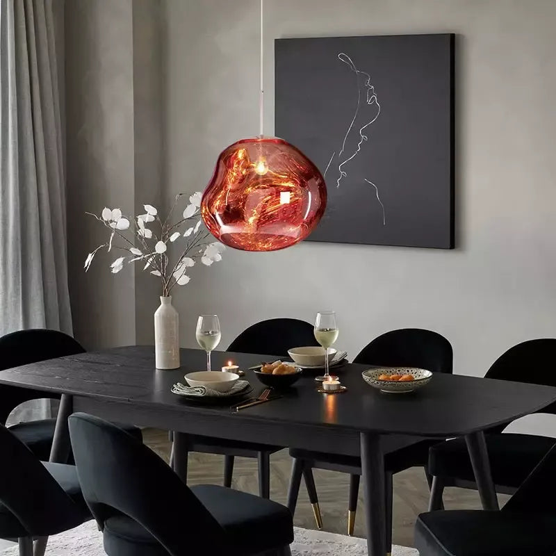 Melting Globe Glossy Metal Pendant Light 15 to 38 cm E27 in Gold Silver Red or Warm Brown Pink