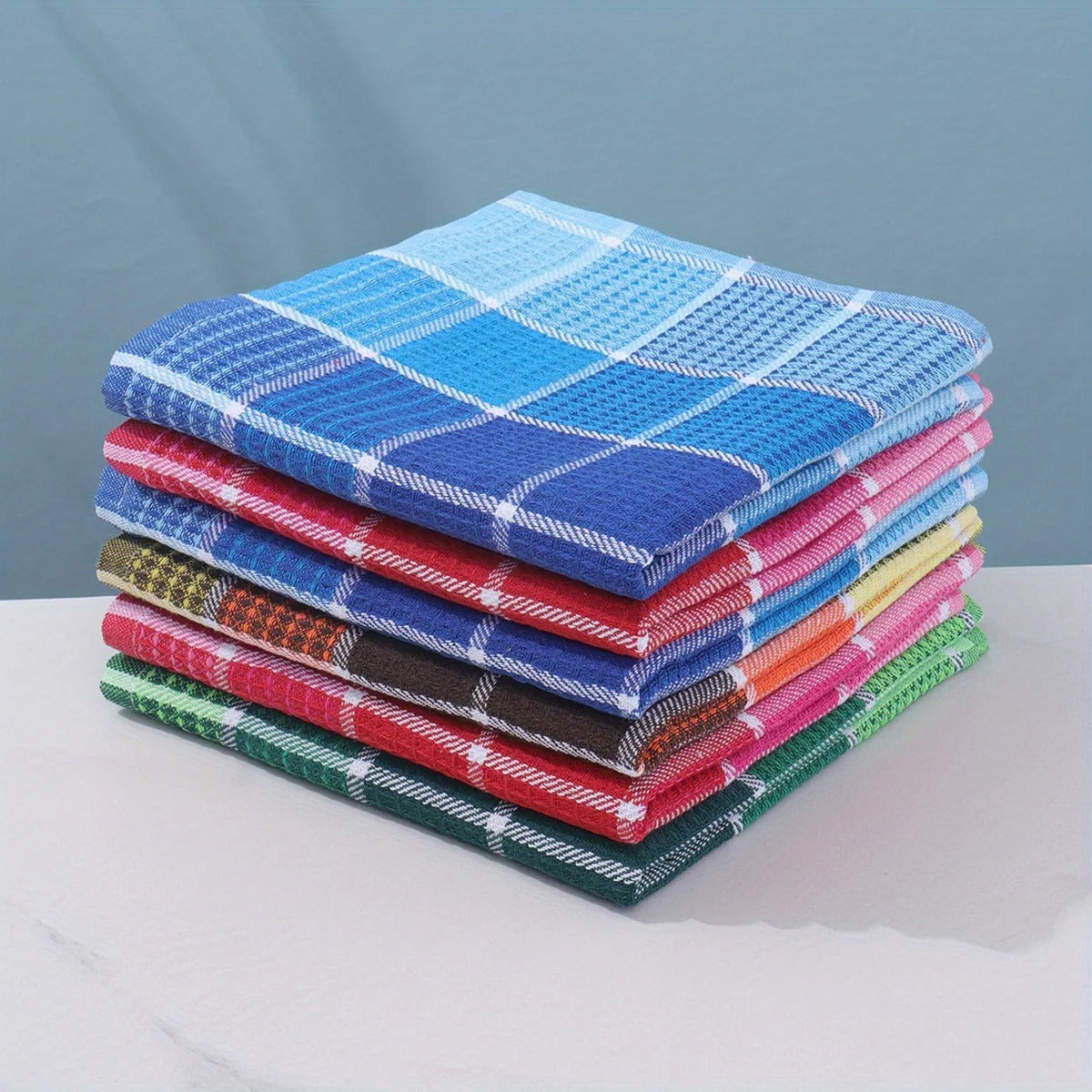Waffle Kitchen Towel Set with Check Pattern