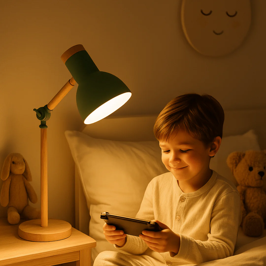Adjustable Folding Wood and Metal Desk Lamp