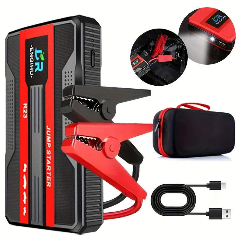 Portable Car Jump Starter with LED Flashlight and USB-C Power Bank