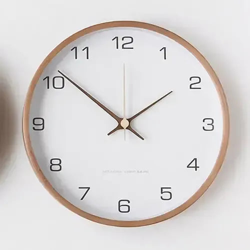 Scandinavian Solid Wood Frame Silent Wall Clock for Living Room and Bedroom