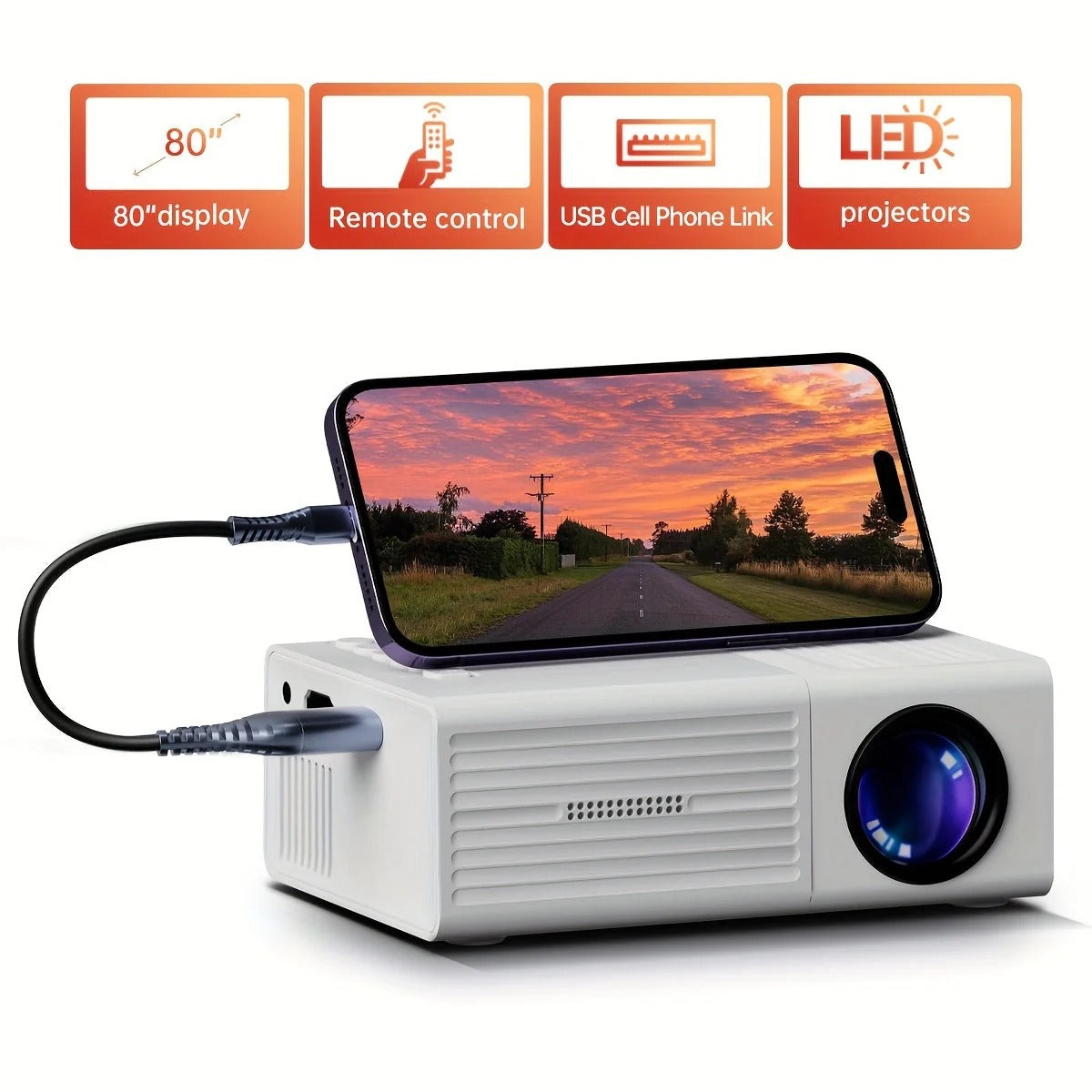 Portable Mini Projector 3000 Lumens with HDMI and USB