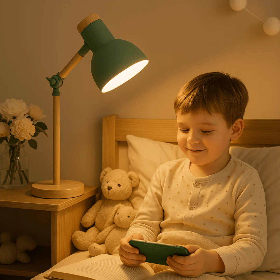 Adjustable Folding Wood and Metal Desk Lamp