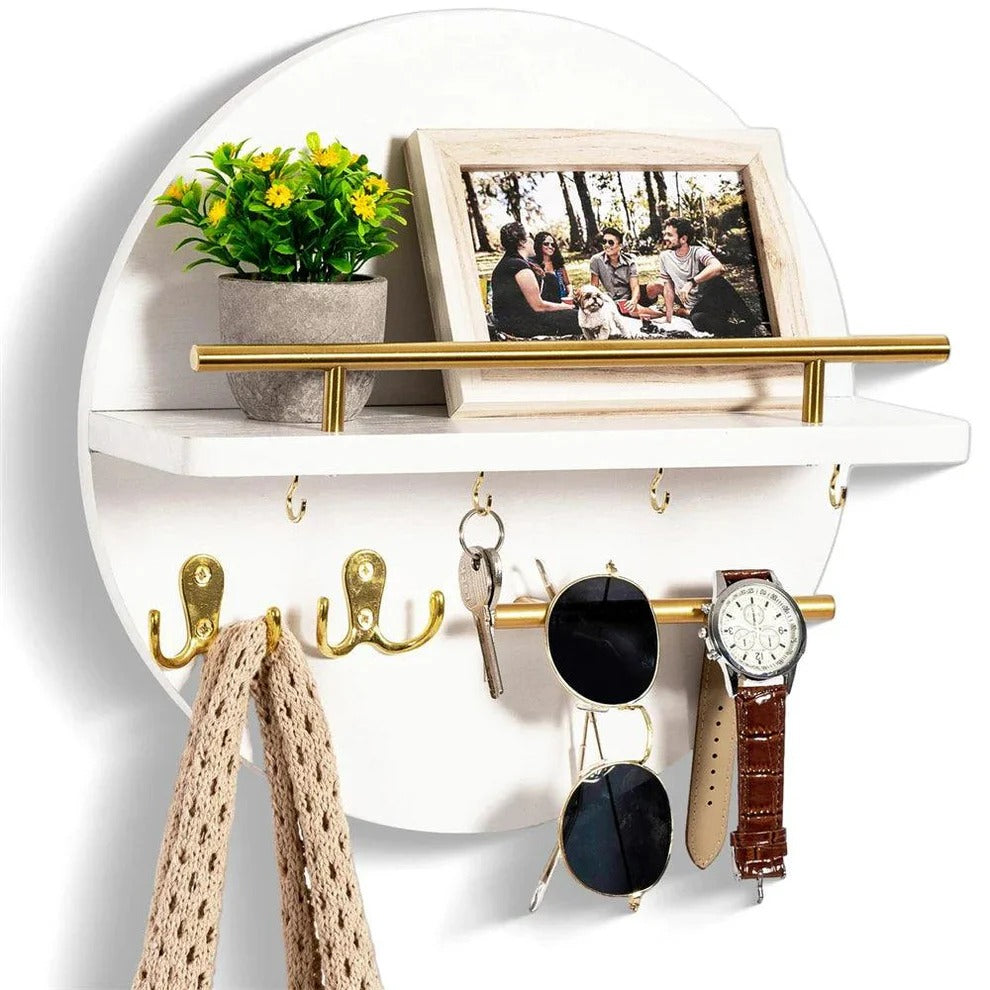 Round Wooden Key Holder with Shelf