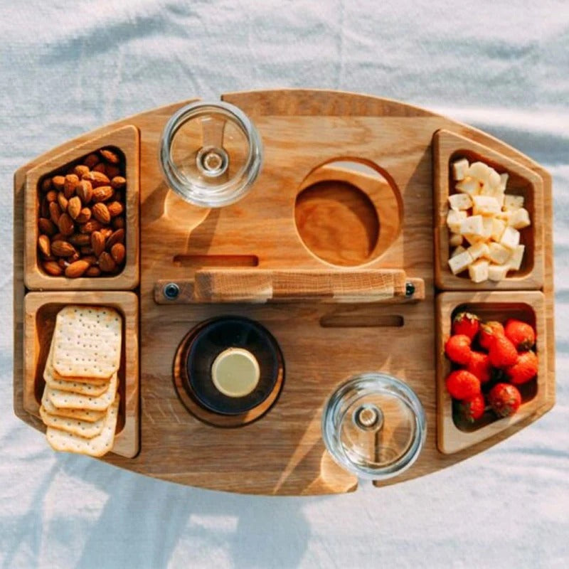 Portable Wooden Wine Picnic Table