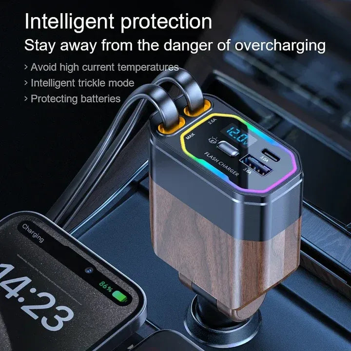 4-in-1 Foldable Car Charger with USB-C