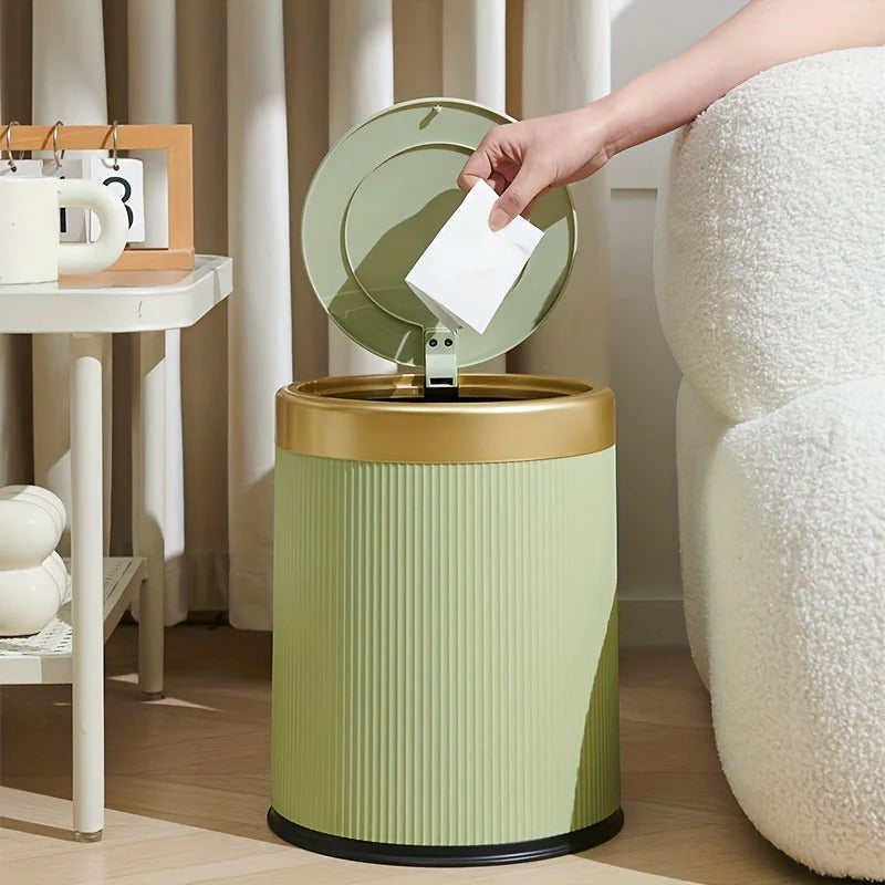 Push-Lid Trash Can with Gold Accent