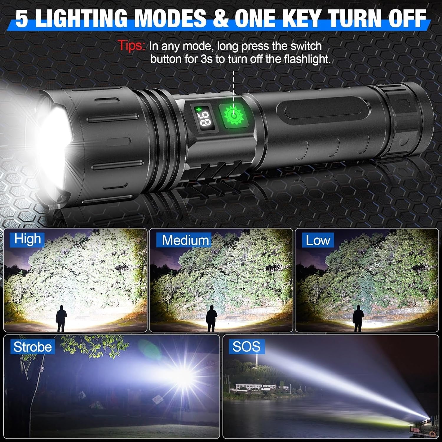 Tactical LED Flashlight with Power Bank