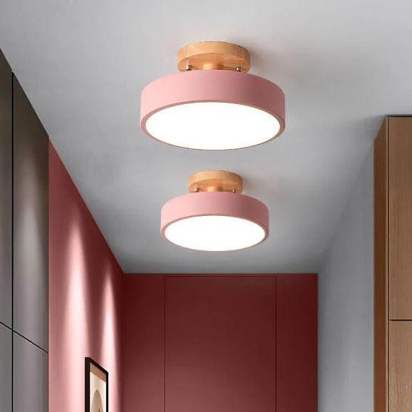 Scandinavian Wood Look Round LED Semi Flush Mount Ceiling Light
