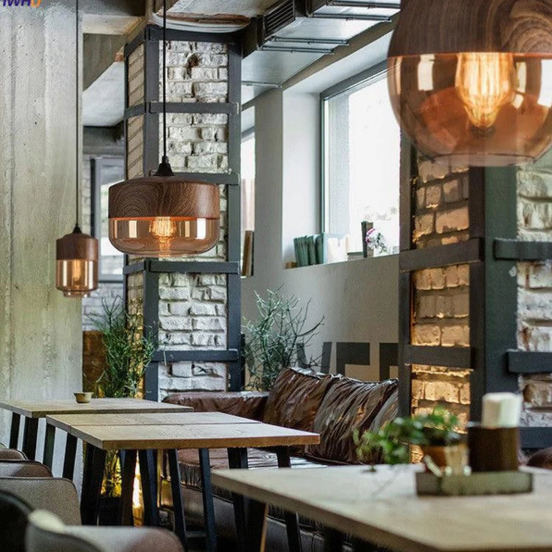 Scandinavian Wooden Glass Pendant Light with Warm Glow for Dining Room
