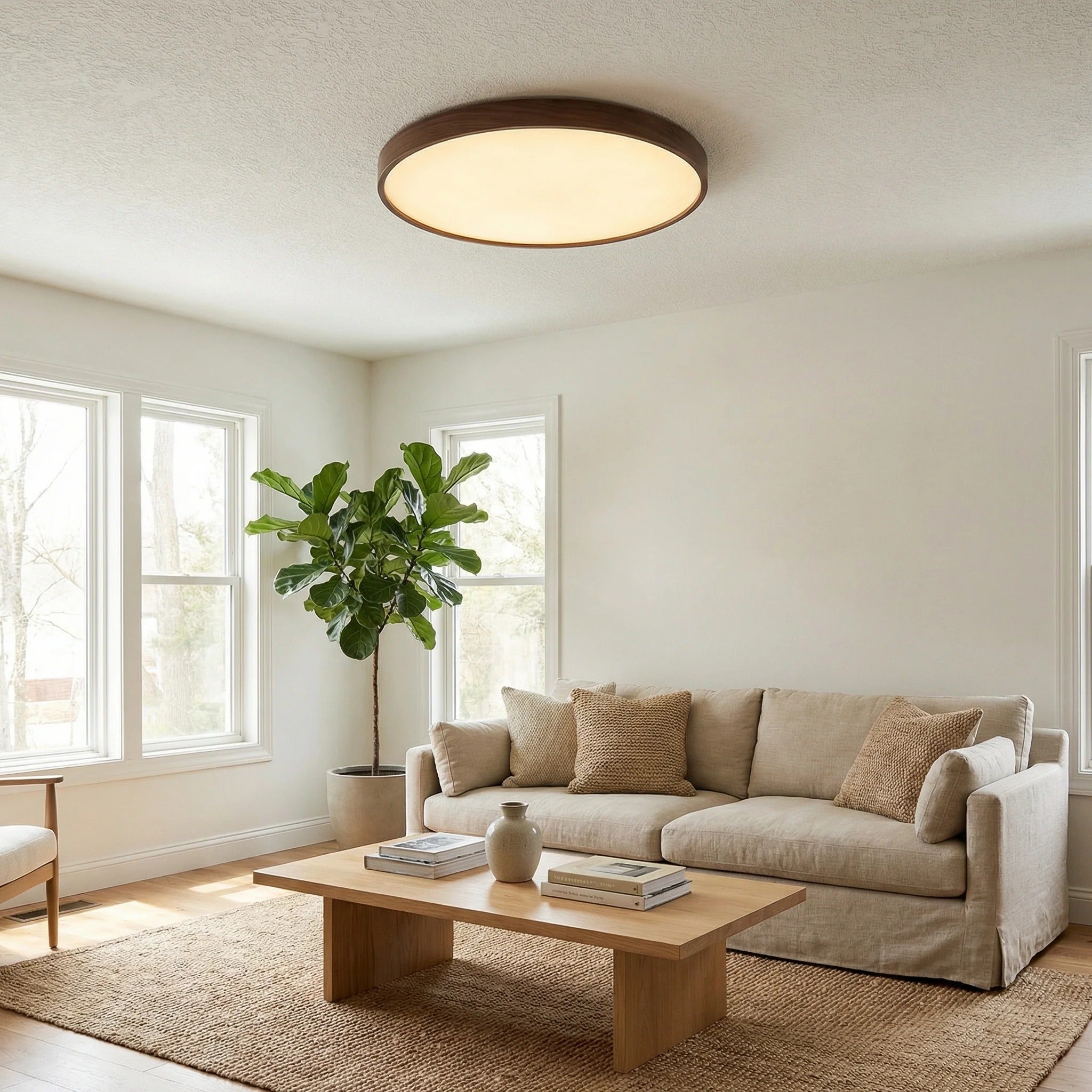 LED Ceiling Light 40cm | Wood Trim, Three-Colour