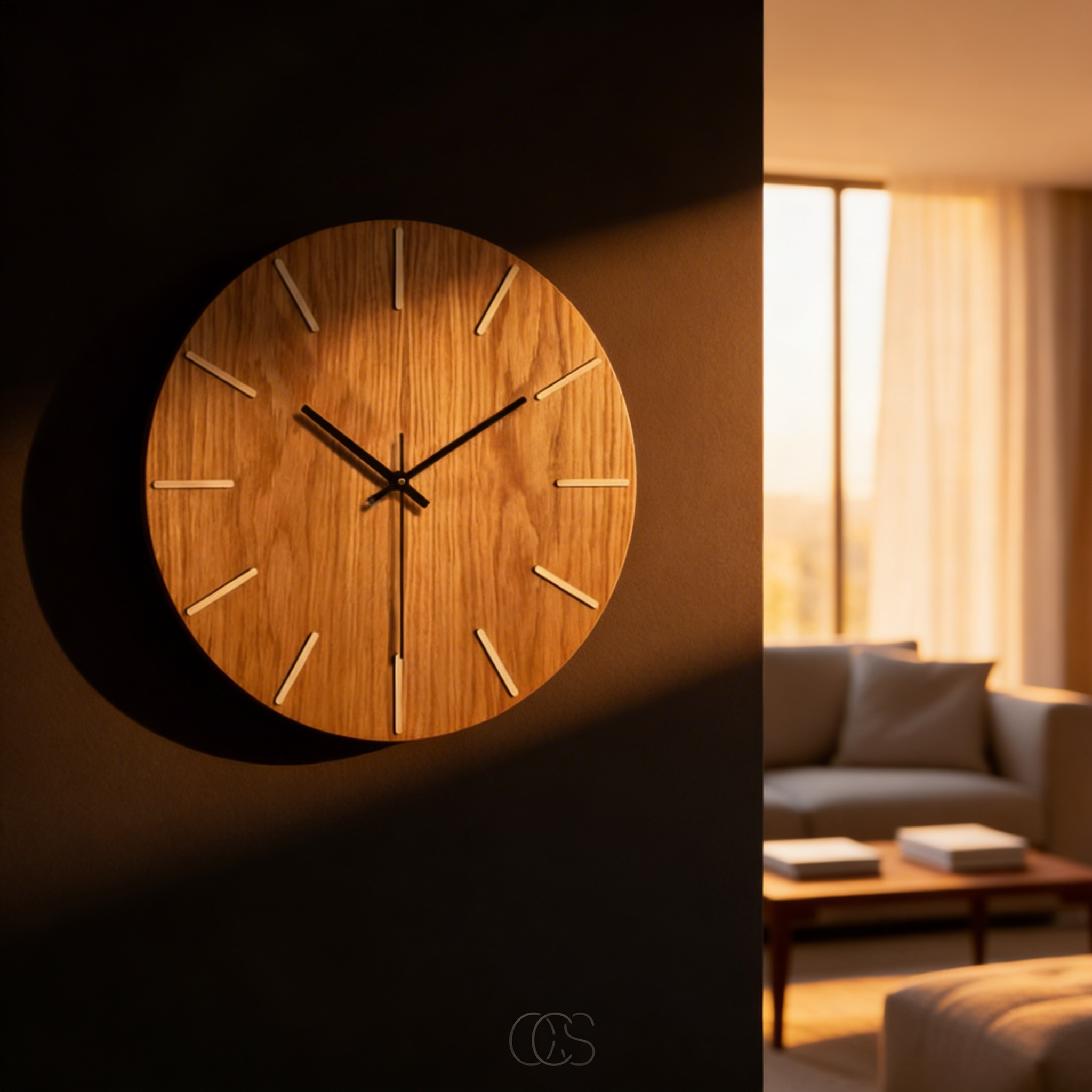 Wooden Minimalist Silent Wall Clock – Solid Oak