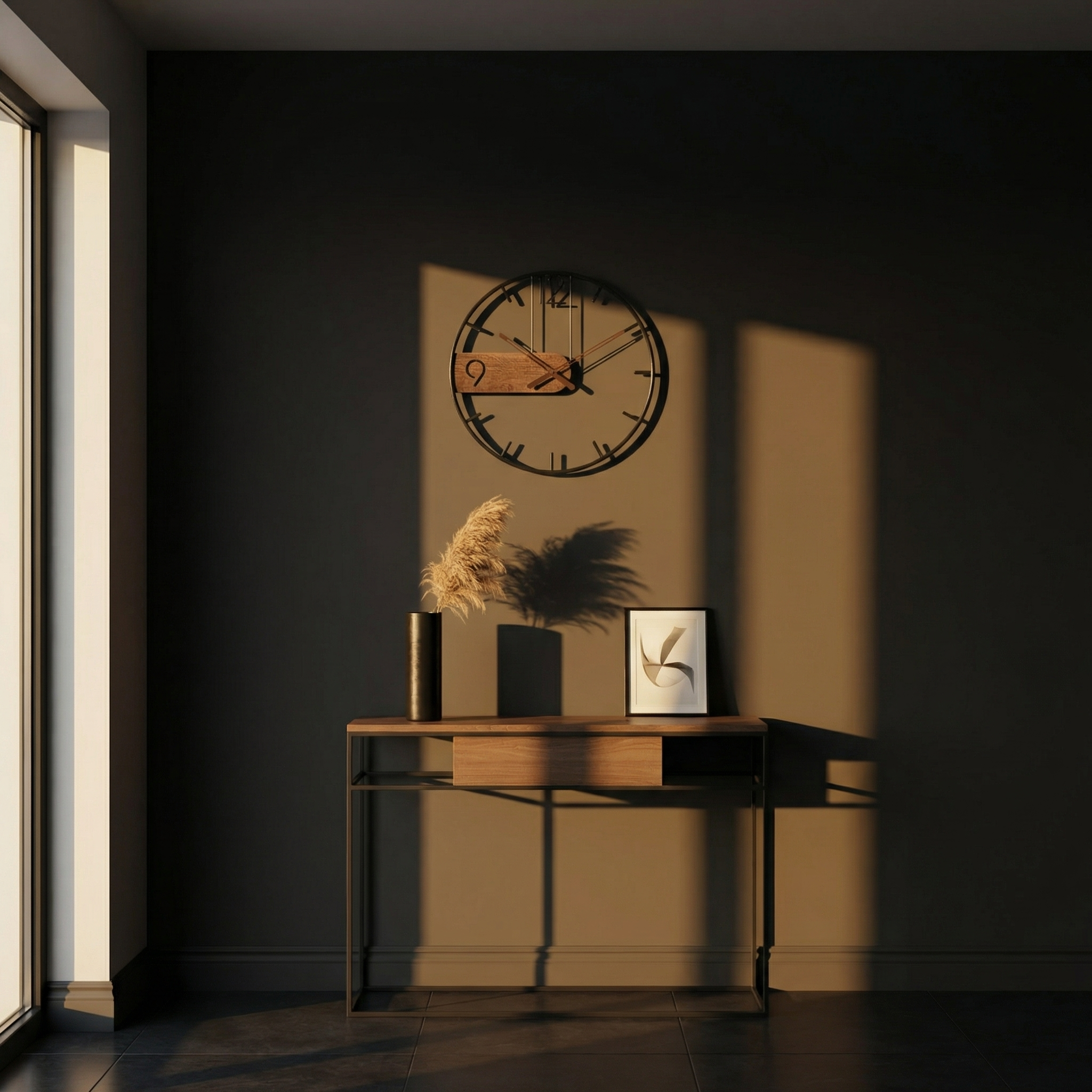 Chic Silent Wall Clock – Walnut & Metal Design