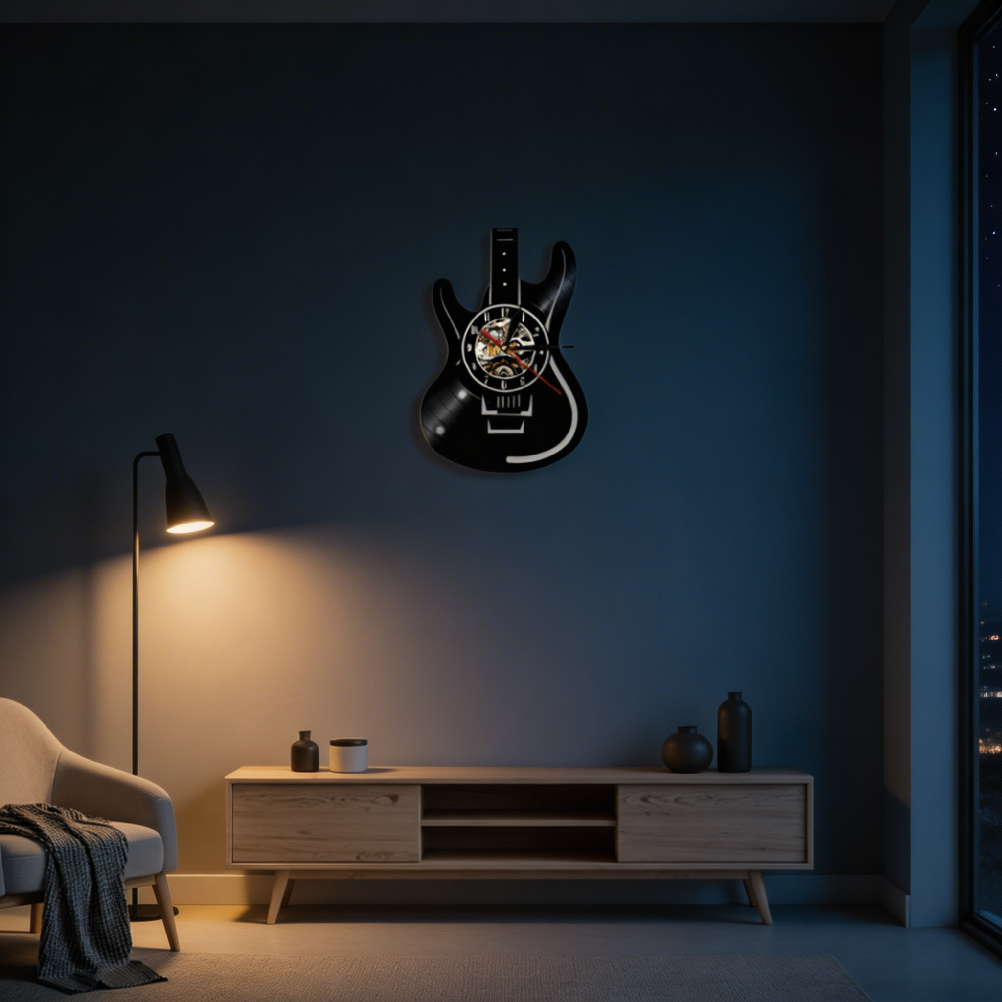 Guitar Vinyl Wall Clock – Music-Inspired Design
