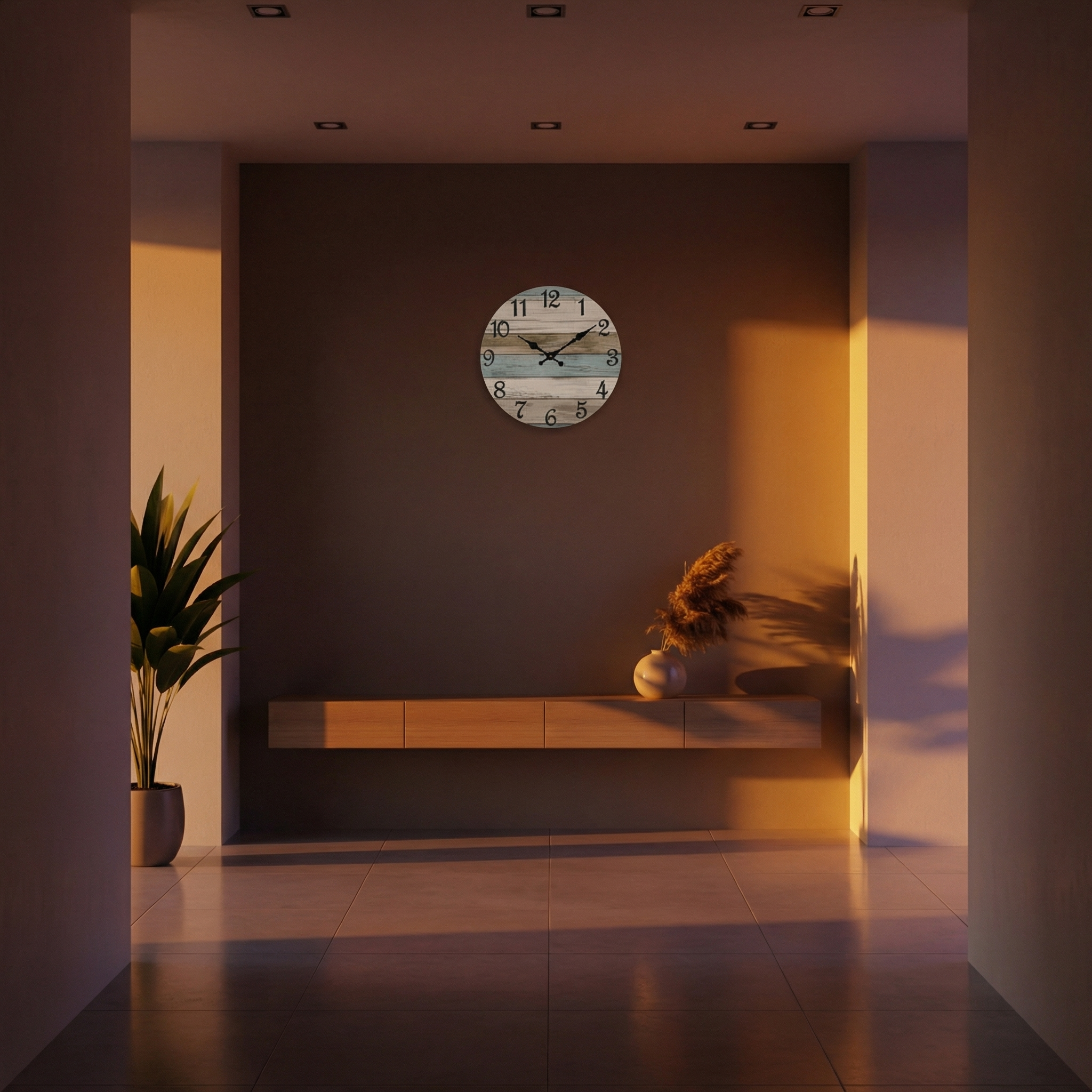 Silent Blue Round Wall Clock – Nautical Design