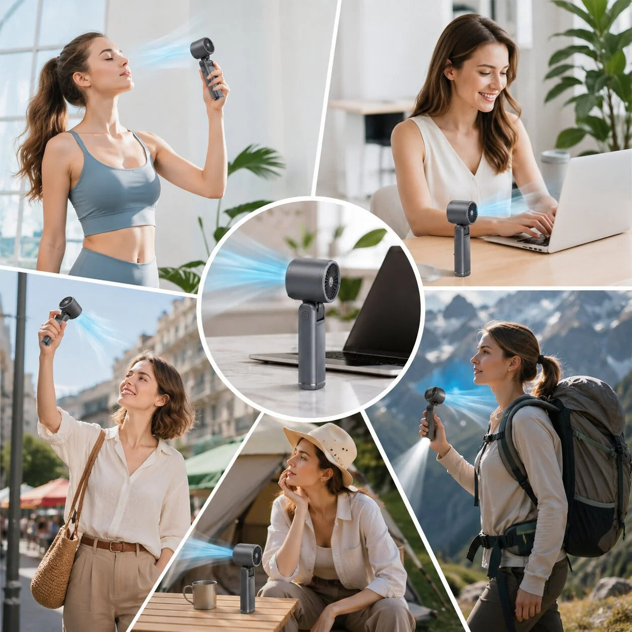 Portable Rechargeable Hand Fan with Cooling Plate & LED Light