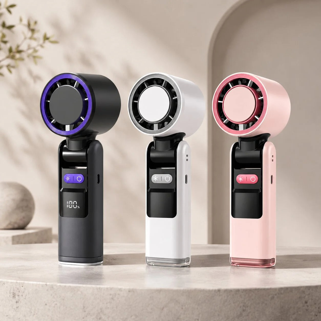 Portable Rechargeable Hand Fan with Cooling Plate & LED Light