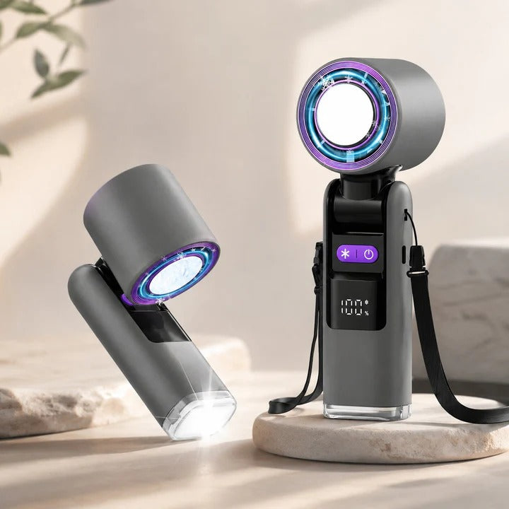Portable Rechargeable Hand Fan with Cooling Plate & LED Light