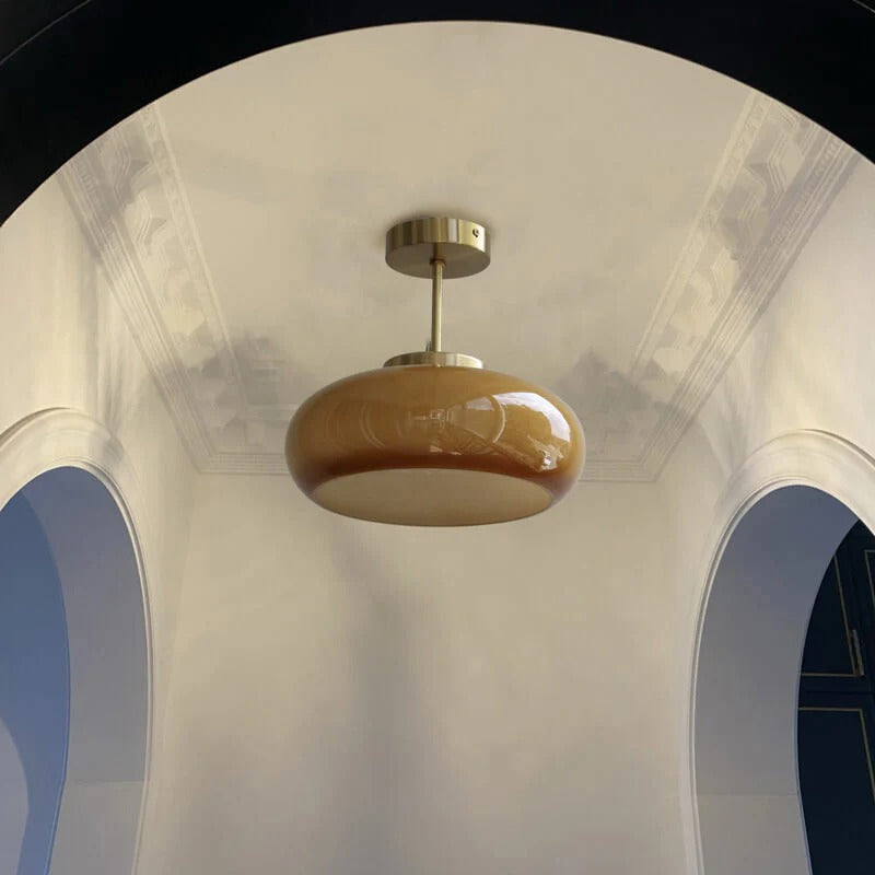 Semi-Flush Ceiling Light | Brass & Yellow Glass