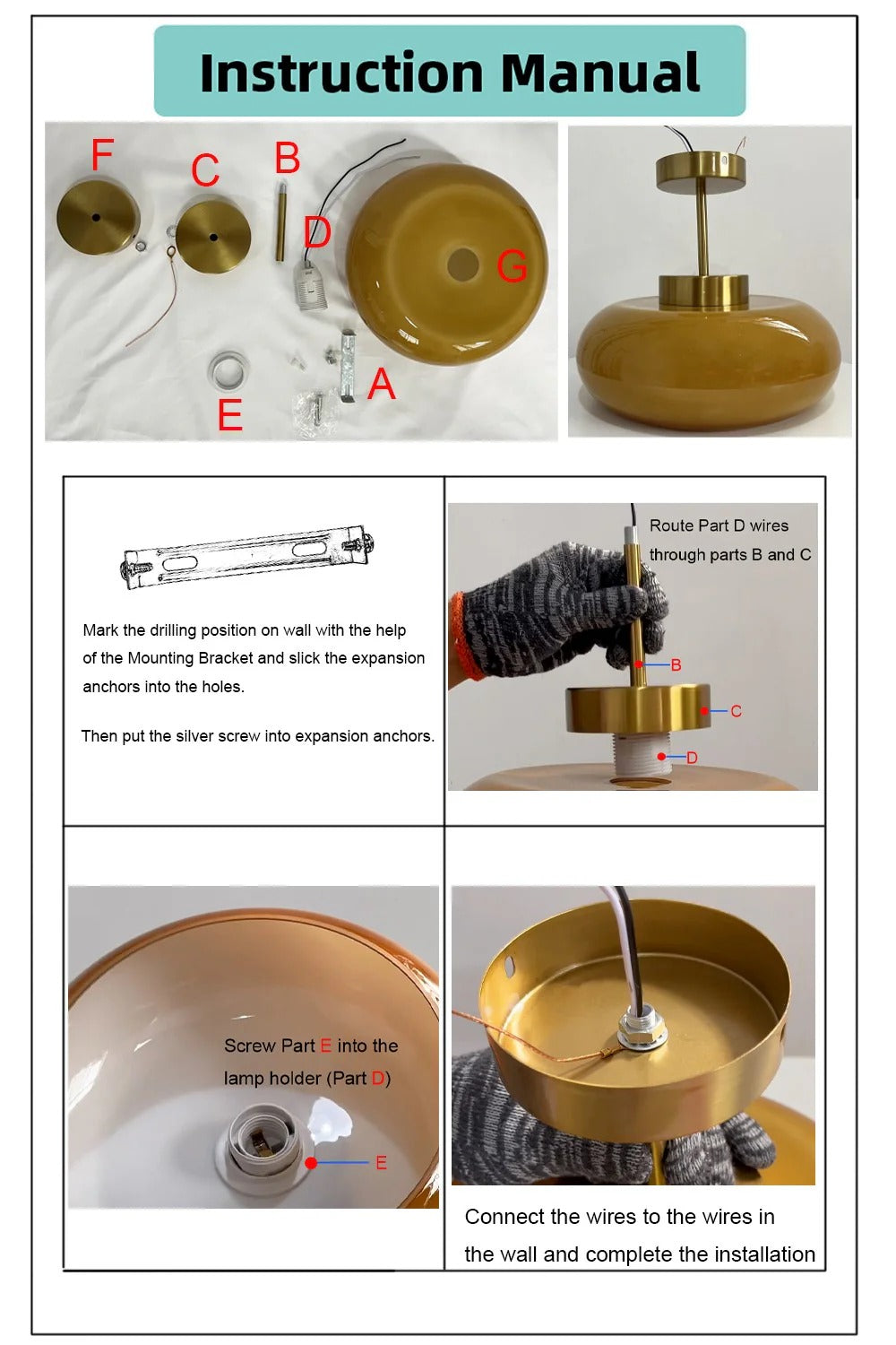 Semi-Flush Ceiling Light | Brass & Yellow Glass