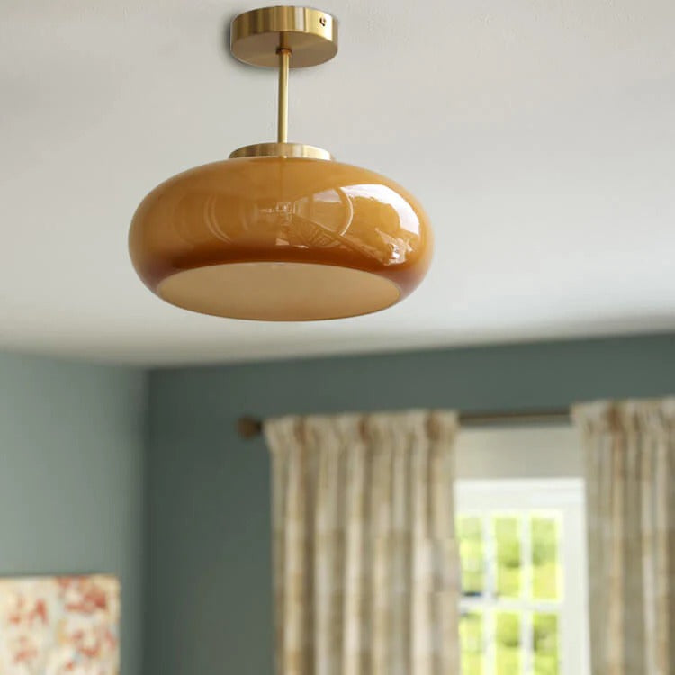 Semi-Flush Ceiling Light | Brass & Yellow Glass
