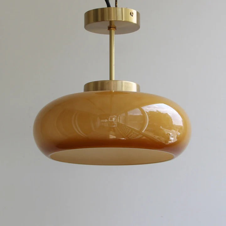 Semi-Flush Ceiling Light | Brass & Yellow Glass