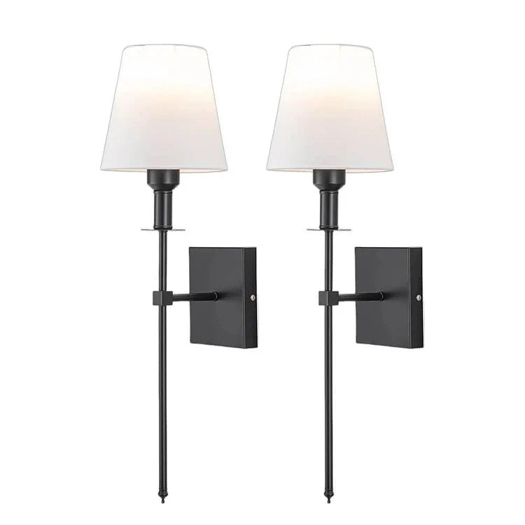 Wired Wall Lamp Set (2-Piece), Iron & Fabric Shade