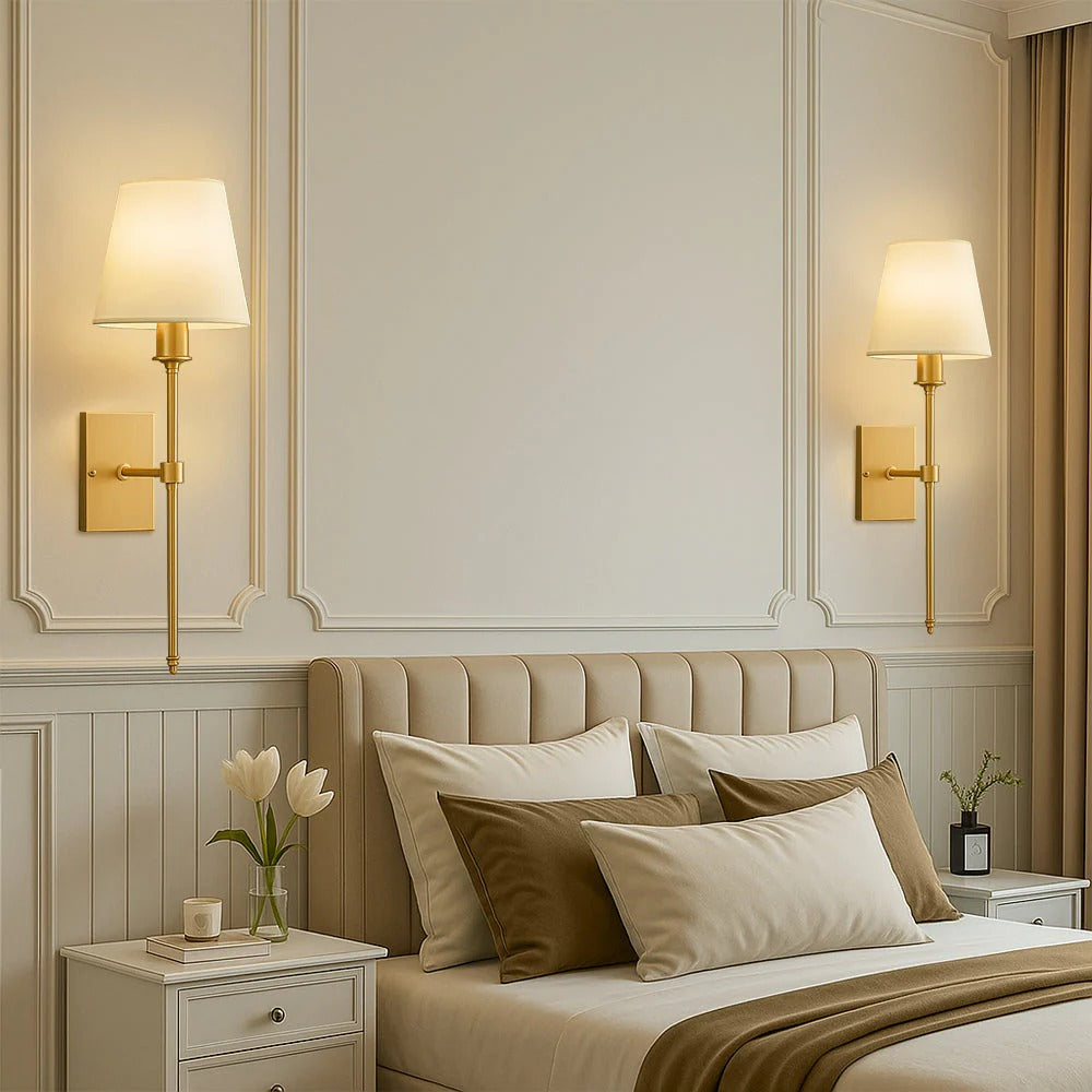 Wired Wall Lamp Set (2-Piece), Iron & Fabric Shade