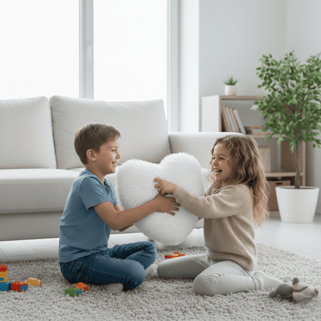 HUGNEST – Heart-shaped faux fur pillow for warm & modern living spaces