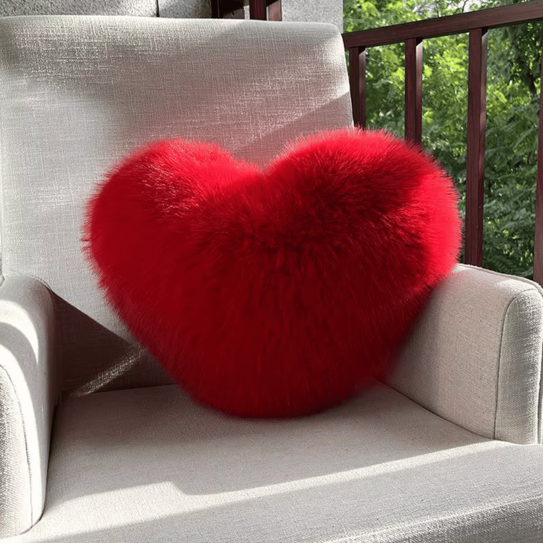 HUGNEST – Heart-shaped faux fur pillow for warm & modern living spaces
