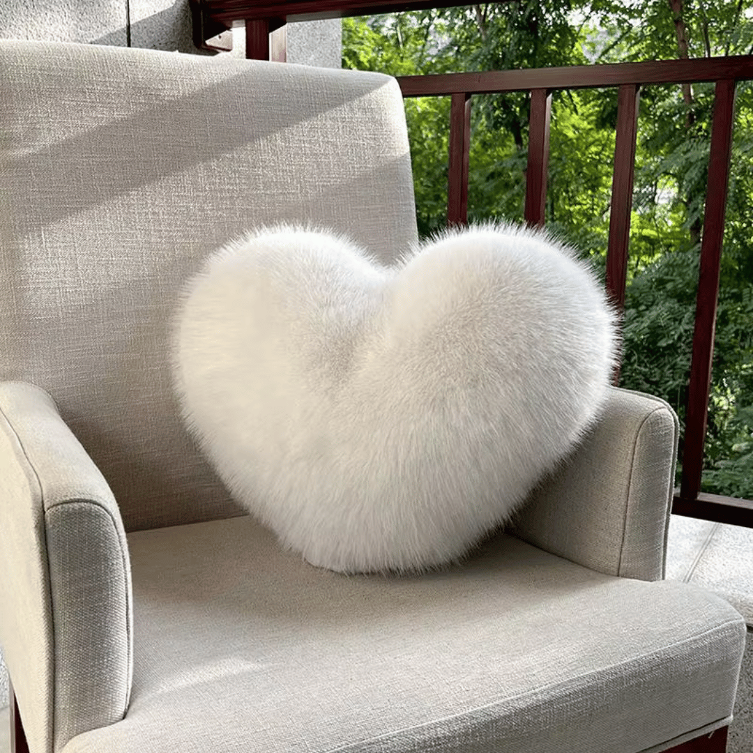 HUGNEST – Heart-shaped faux fur pillow for warm & modern living spaces