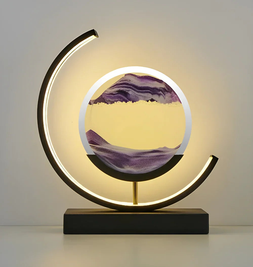 LED Sand Art Table Lamp with Circular Frame and Remote for Ambient Lighting