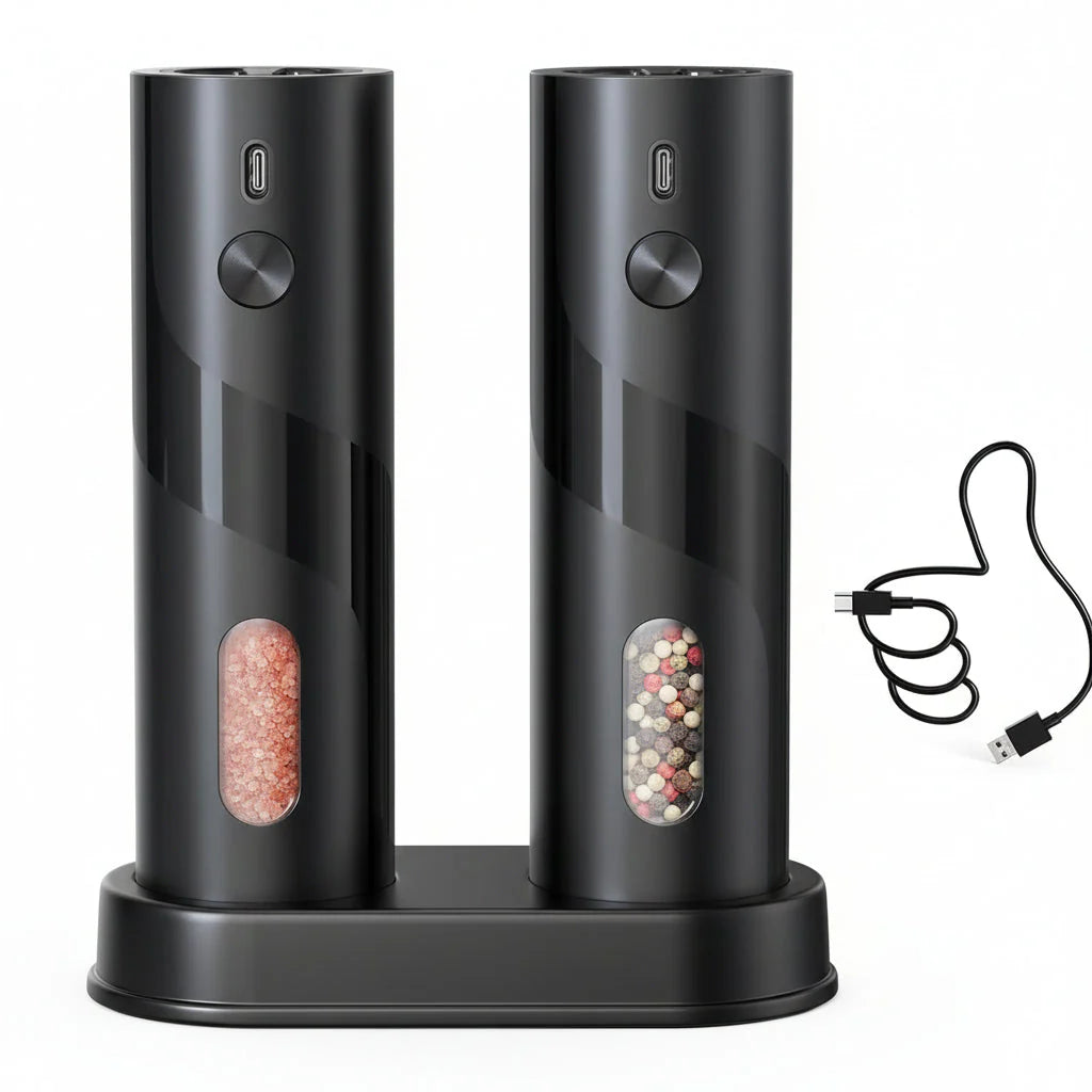 Electric Salt & Pepper Grinder Set with USB Charging Base
