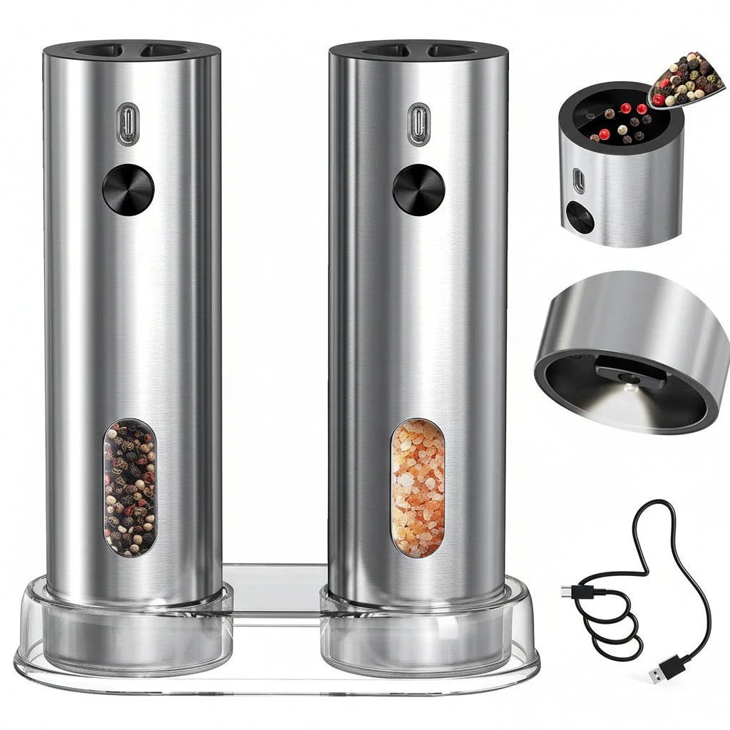 Electric Salt & Pepper Grinder Set with USB Charging Base
