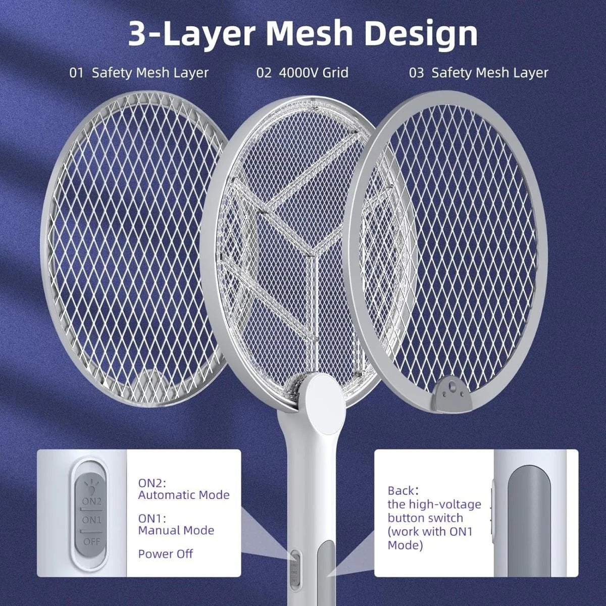 Electric Bug Zapper Racket with USB Rechargeable Battery Pack