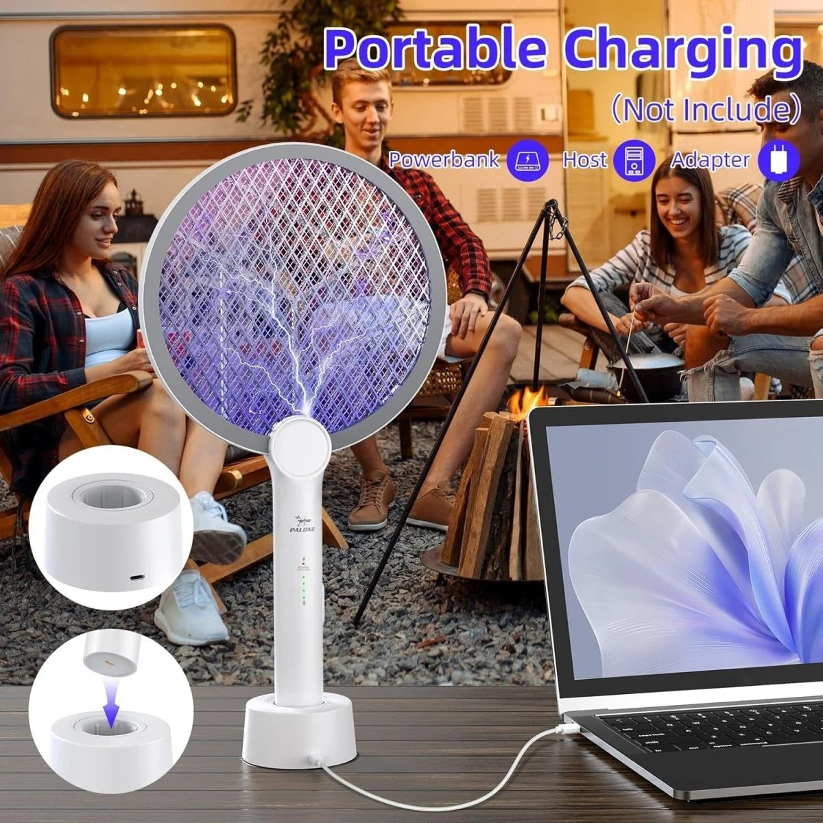 Electric Bug Zapper Racket with USB Rechargeable Battery Pack