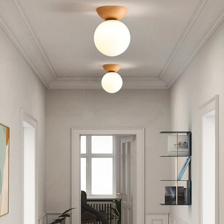 Flush Mount Ceiling Light | Wood & Glass 2-in-1