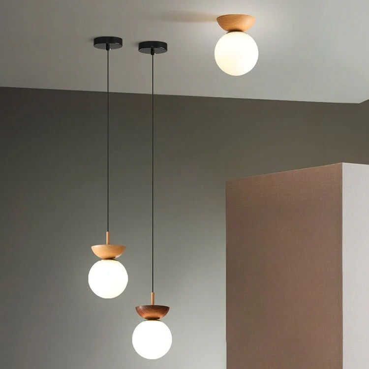 Flush Mount Ceiling Light | Wood & Glass 2-in-1