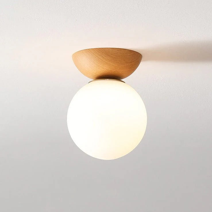 Flush Mount Ceiling Light | Wood & Glass 2-in-1