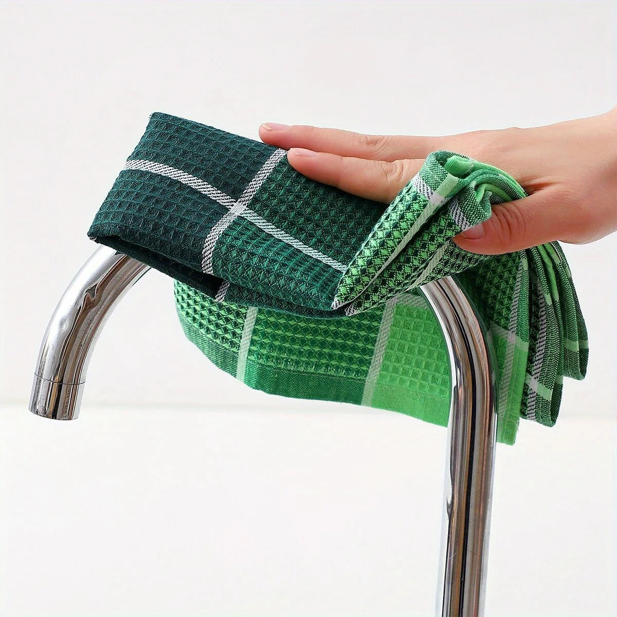 Waffle Kitchen Towel Set with Check Pattern