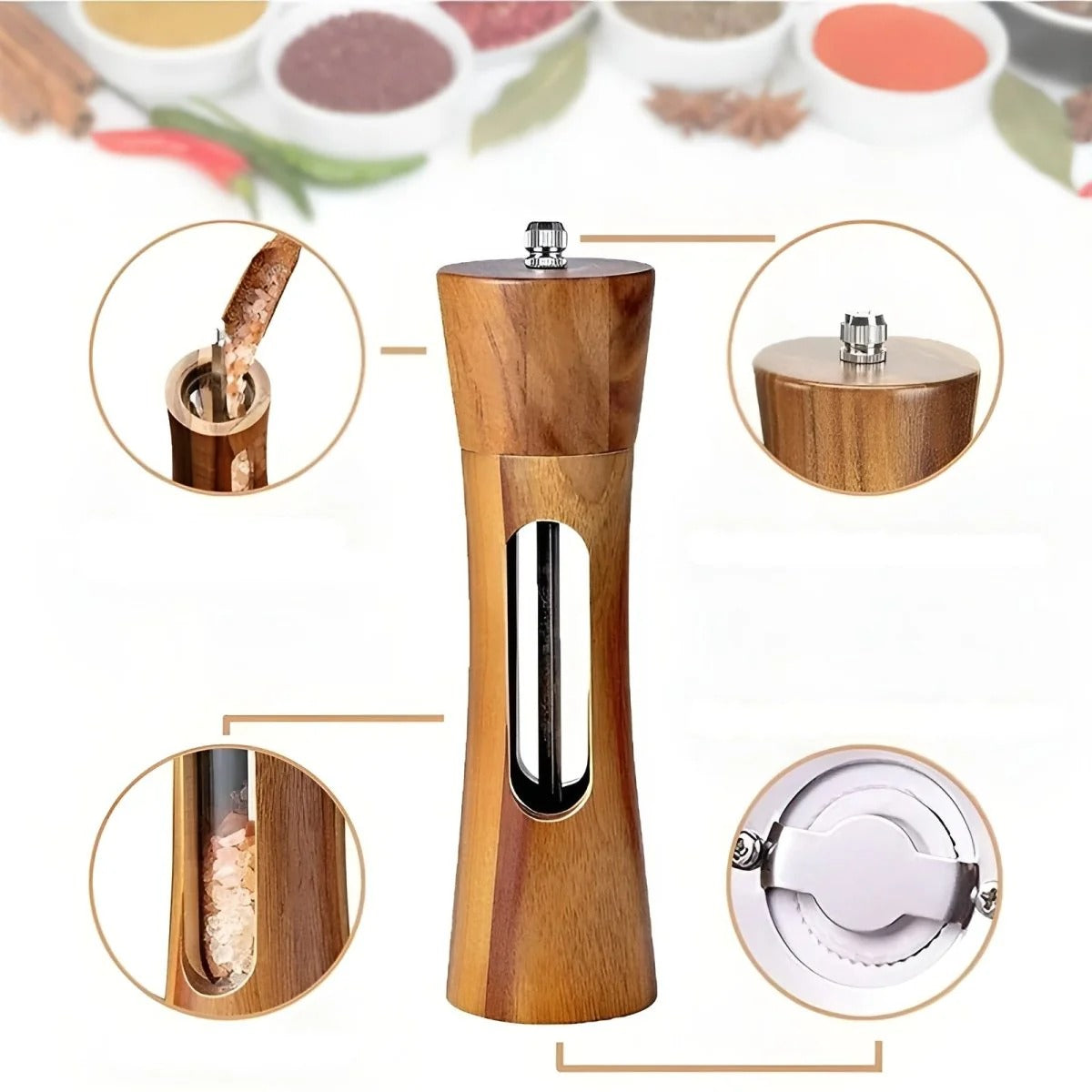 Wooden Spice Mill with Viewing Window