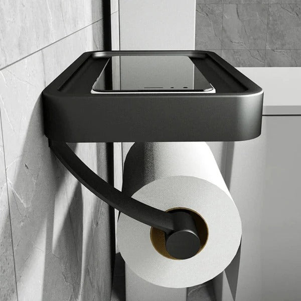 Modern Drill Free Wall Mount Toilet Roll Holder with Storage Shelf
