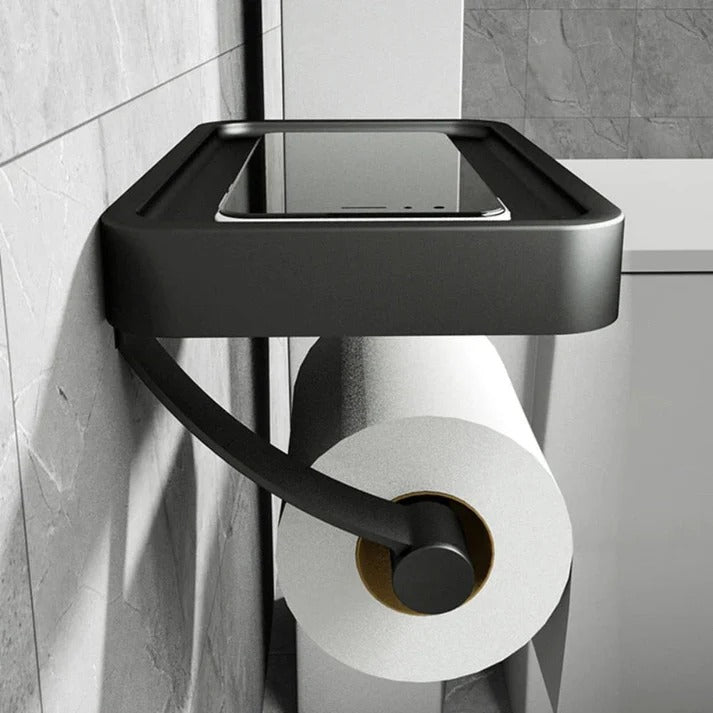 Modern Drill Free Wall Mount Toilet Roll Holder with Storage Shelf