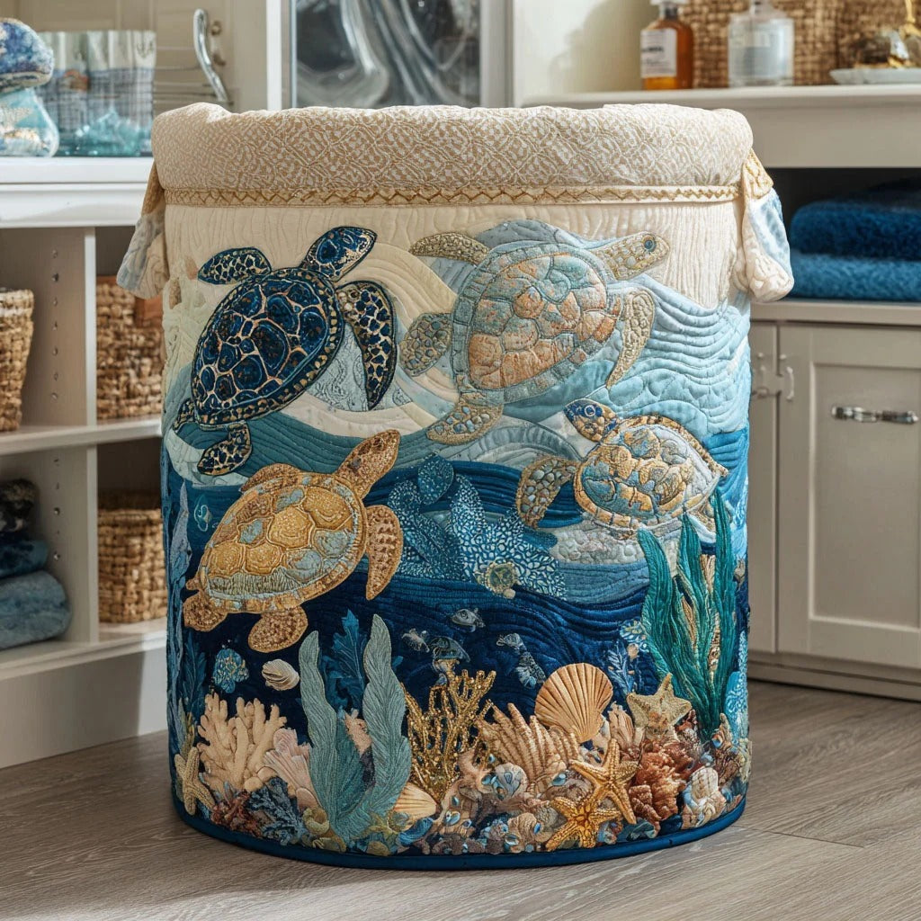 Shell Shine Quilted Laundry Basket